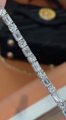10K WHITE GOLD REAL DIAMOND TENNIS BRACELET 15.89CT ROUND/EMERALD VVS-VS-FG