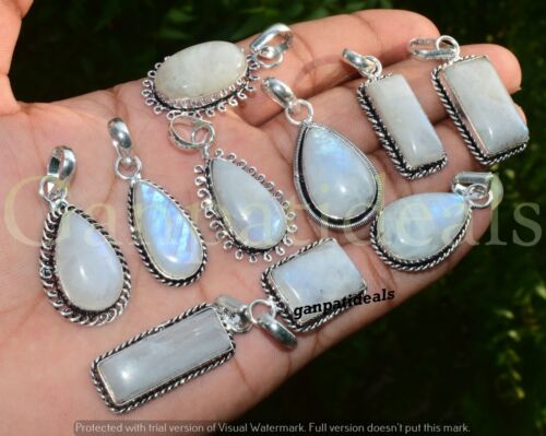 Rainbow Moonstone Gemstone Pendant 5pcs Wholesale Lots 925 Silver Plated Jewelry - Picture 1 of 6