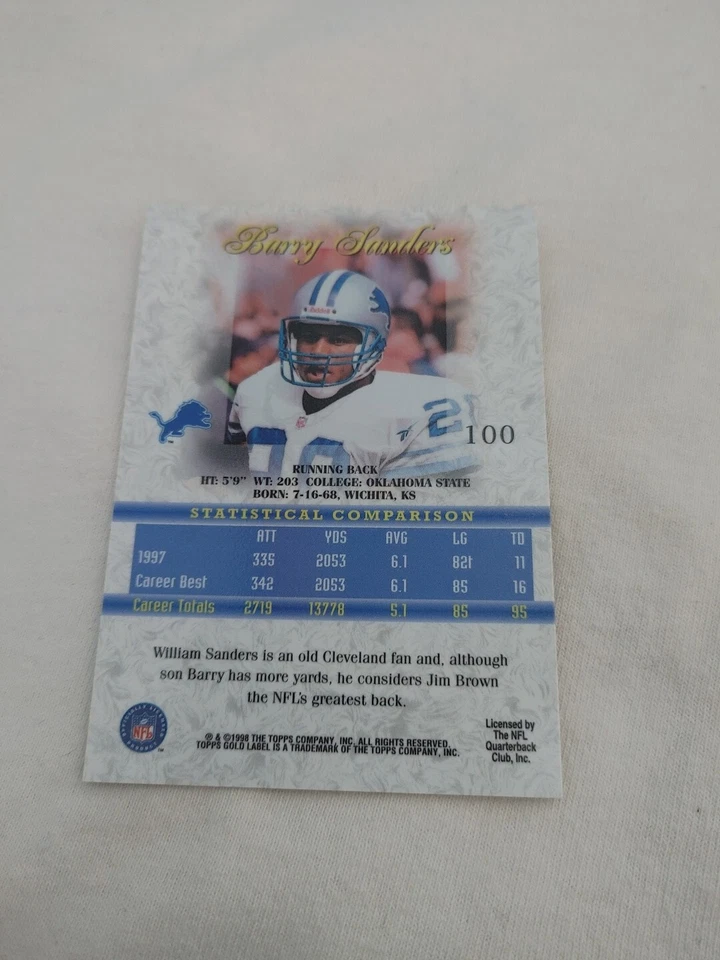 1998 Topps Gold Label - Class 1 #100 Barry Sanders - Image 2 of 2