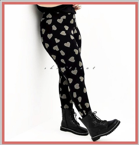 TORRID ( 0X ) Black Leggings Hearts Wide Waistband Mid Rise Full length Stretch