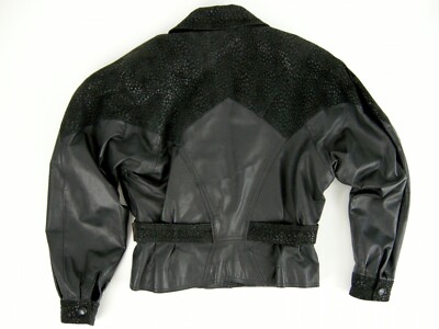VTG CHIA Black Leather Jacket Cropped Womens Small Motorcycle Punk