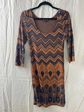 Papillon Womens Multicolor Long Sleeve Boho Tunic Tshirt Dress Size Medium