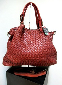 NWT: ITALIAN DESIGNER GENUINE WASHED WOVEN LEATHER BAG HANDBAG - MADE