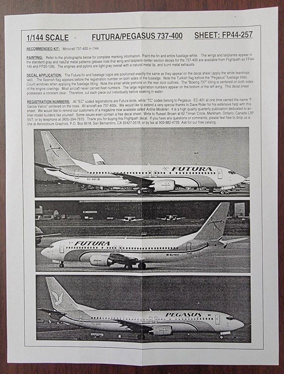 1/144 FLIGHTPATH DECAL FP44-257 PEGASUS AIRLINES FUTURA AIRLINES