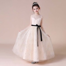 Kids Girl Ball Gown Long dress Sleeveless Mesh Bling Princess Party Frock 74181