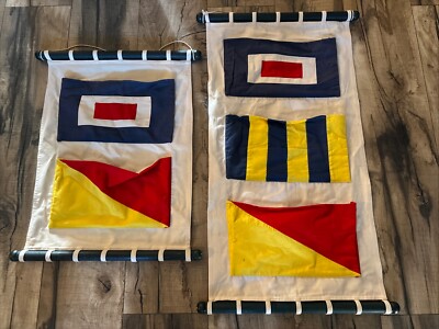 Authentic Models 2 & 3 Pocket Canvas Toy Organizers Nautical Flag Wall Hanging