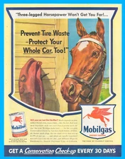 Mobil oil gas horse automobile maintenance  vintage print ad 1943 WWII era