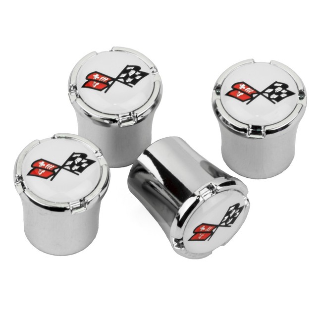 Chevrolet Classic Corvette C1 C2 C3 Flags Logo Chrome Valve Stem Caps