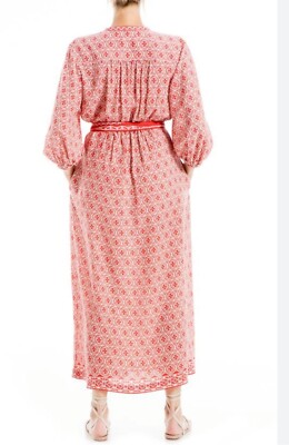 max studio red maxi dress Max Studio Long Sleeve Jacquard Satin Tiered Maxi Dress In Red