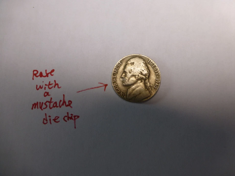 Rare 1940 D Nickel With Die Errors On Edge and a mustache like Die Chip - Image 3 of 4