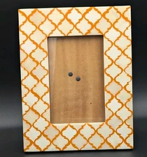 Moroccan Style Picture Frame Table or Wall for 4 x 6 Bone Inlay White & Orange