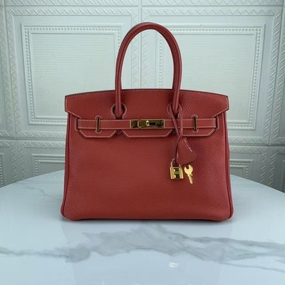 Hermes Birkin 30 Rouge Tomate Leather Gold Hardware Top Handle Bag Auth