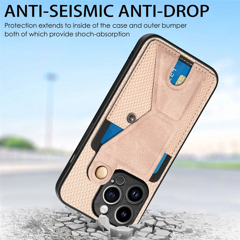 Card Pocket Wallet Case For iPhone Samsung Huawei Cover Bracket Magnetic Stand - Image 2 of 4