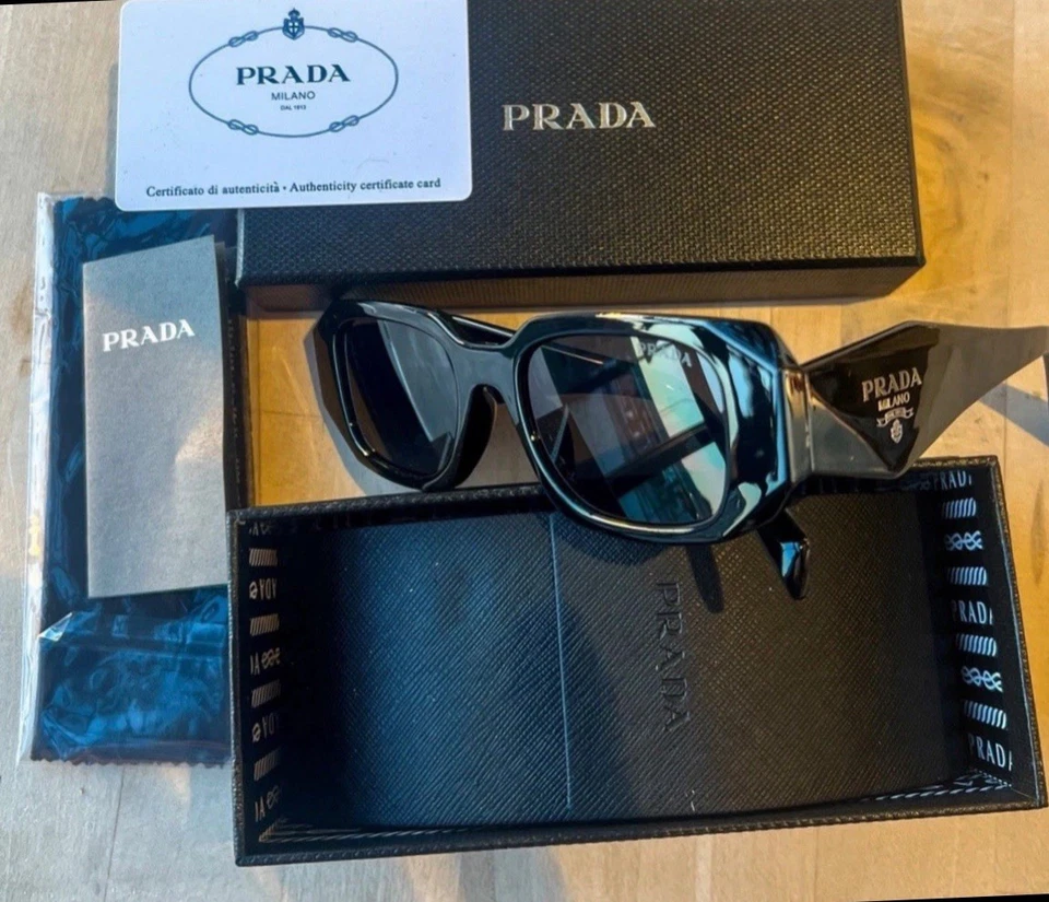 PRADA SPR17W Lightweight Rectangle Sunglasses Black Frame/Lens UV400
