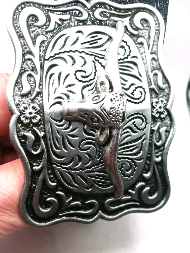 Western  Womens Black Leather  Belt Waist Size 29 To 34 +Silver Tone Buckle New  - Image 3 of 4