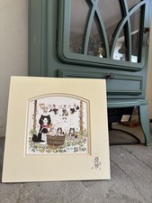 Vintage Diane Elson Bathtime? Unframed Signed Print. Cottagecore Rustic Cat Art