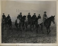 1933 Press Photo Young jockey Terry Ryan leads Wooton Stable horses in workout