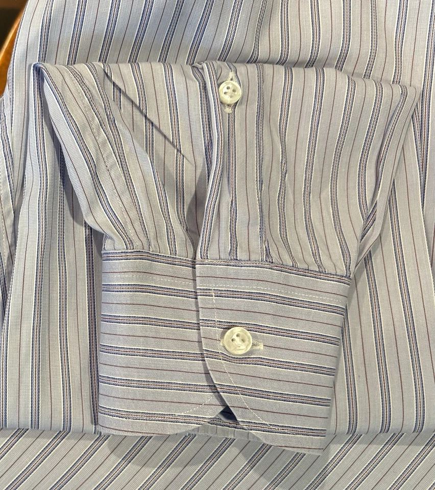 LUCIANO BARBERA 15x35 MEDIUM ALL COTTON ITALIAN MADE BLUE STRIPED DRESS SHIRT - Image 4 of 4