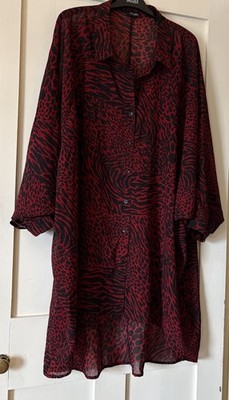 Yours Shirt rot schwarz Leopardenmuster Chiffon Tauchsaum UK22/24