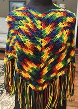 Handmade Crochet Poncho Small Bright Primary Colors READ READ