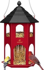 Metal Bird Feeder for Outdoor Hanging, Wild Bird Feeders with Circular Perch