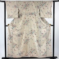 JAPANESE KIMONO FINE PATTERN BEIGE 157cm 5 ft 2 in PURE SILK B1007