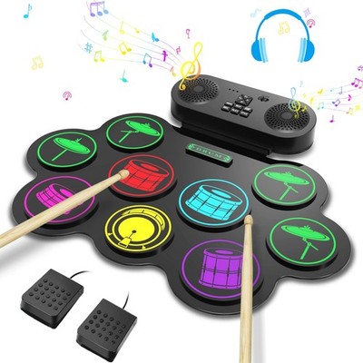 Electronic Drum Set, 9-Pads MIDI Practice Roll-Up Drum Pad with Headphone Jac...