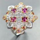 Jewelry gem Natural Rhodolite Ring 925 Sterling Silver Size 6 /R446405