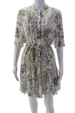 Reiss Women Shirt Dress Beige Floral Collared Button 3/4 Sleeve Short Size 4