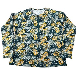 Garnet Hill XL Rash Guard Long Sleeve Quarter Zip Teal Yellow Tropical Leaf