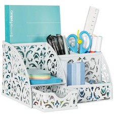 Pen Holder Desk Organizer with Drawer Pencil Cup for Desk 6 Compartments Meta...