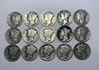 Lot of 15 Mercury Silver Dimes. 90%Silver