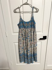 Natural Life XS Boho Gigi Midi Sundress Tan Blue Border New With Tags