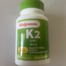 WALGREENS Vitamin K-2 - Natural 100 Mcg 60 Capsules Reg. 16.99 Exp. 11/27