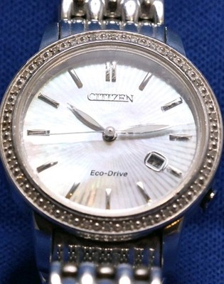 CITIZEN Diamond Eco-Drive Mother of Pearl Ladies Watch EW2280-58D Tested Great