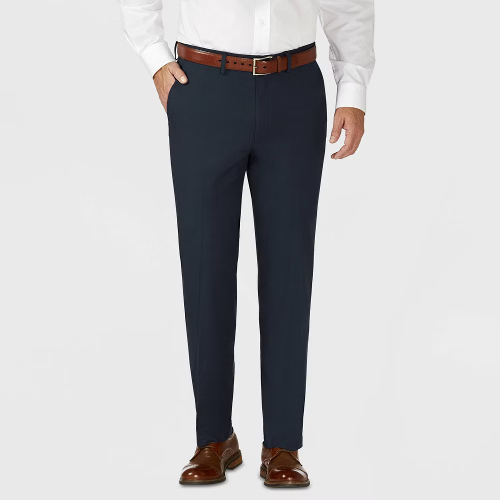 Haggar H26 Men's Tailored Fit Stretch Suit Pants - Blue 34x30: Polyester