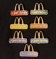 Vintage McDonald’s Employee Service Pins Set Years 1-7 Gothic Script Rare 80s