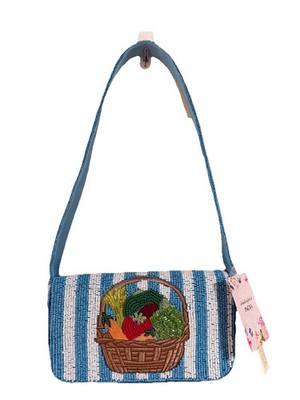 New Release Handcrafted in India Blue Striped Vegetable Beaded Bag Viral TikTok