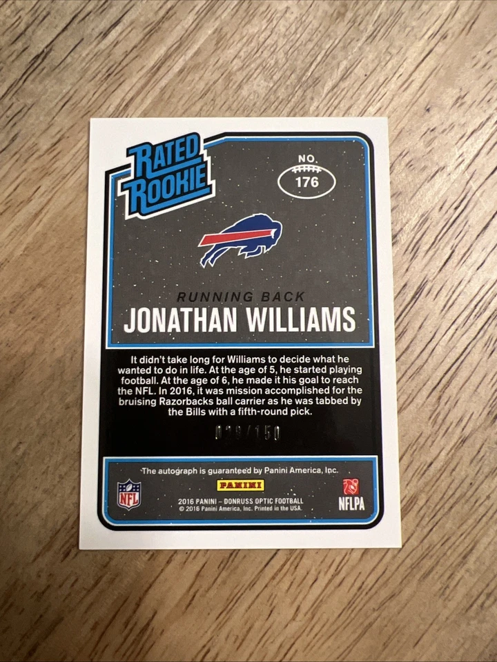Jonathan Williams 2016 Donruss Optic Rated Signatures /150 Rookie Auto Bills - Image 2 of 2