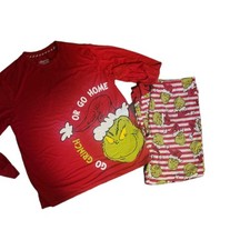 Grinch Christmas PJ Jogger Pants Top UNISEX L 42-44 Stripe