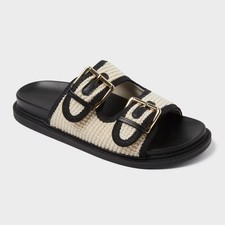 Women's Kylie Crochet Double Band Footbed Sandals - Universal Thread Black 10: