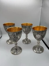 VTG Set of 4 Corbell & Co Silver Plate Mini Wine Goblets Grapes Vines Cherubs