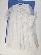 Vintage 60s to 70s Lace Baby Christening Baptism Lace Gown w/ Bonnet Lace