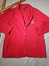 VTG Ralph Lauren Blazer Womens Sz 1X Red Preppy Crest Crown Gold Button Jacket