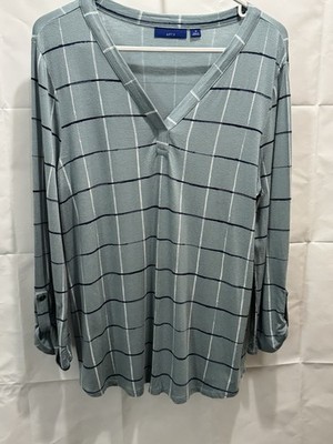 Apt.9 Womens Green Checkered Top 3/4 Sleeve Cuffed.  Size Medium