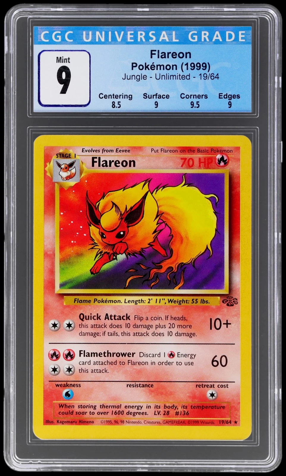 1999 Pokemon Jungle Flareon #3 CGC 9 Holo Mint