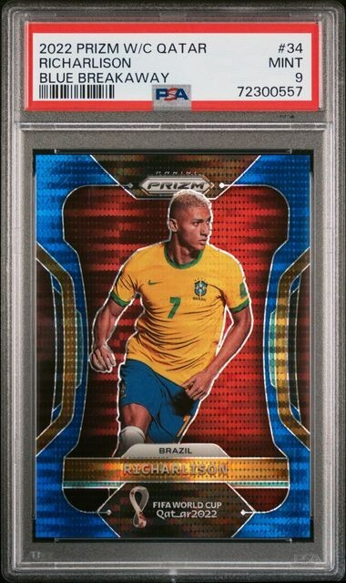 2022 Panini Prizm World Cup Qatar Blue Breakaway /49 Richarlison #34 PSA 9