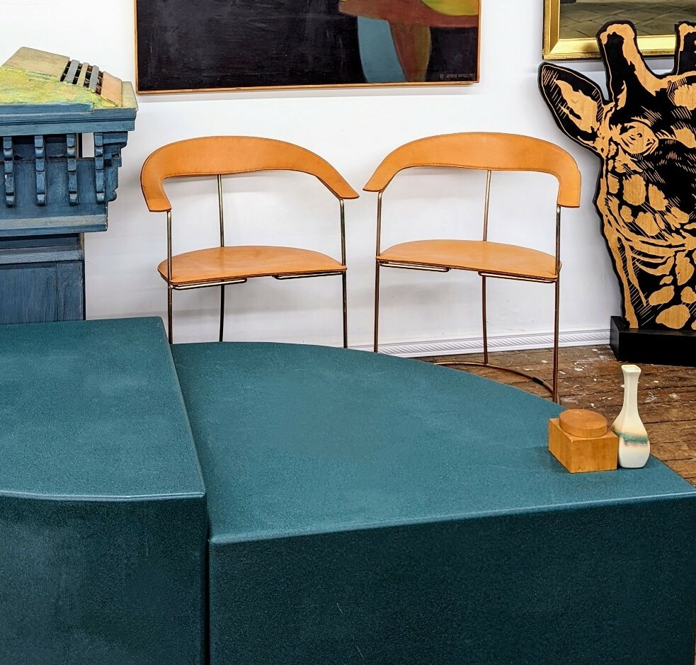 PAIR Vintage Italian Leather Arrben Chairs rare caramel/bronze