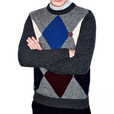 FRED PERRY SHETLAND WOOL ARGYLE CREW NECK SWEATER SWEATSHIRT JUMPER K7228-829