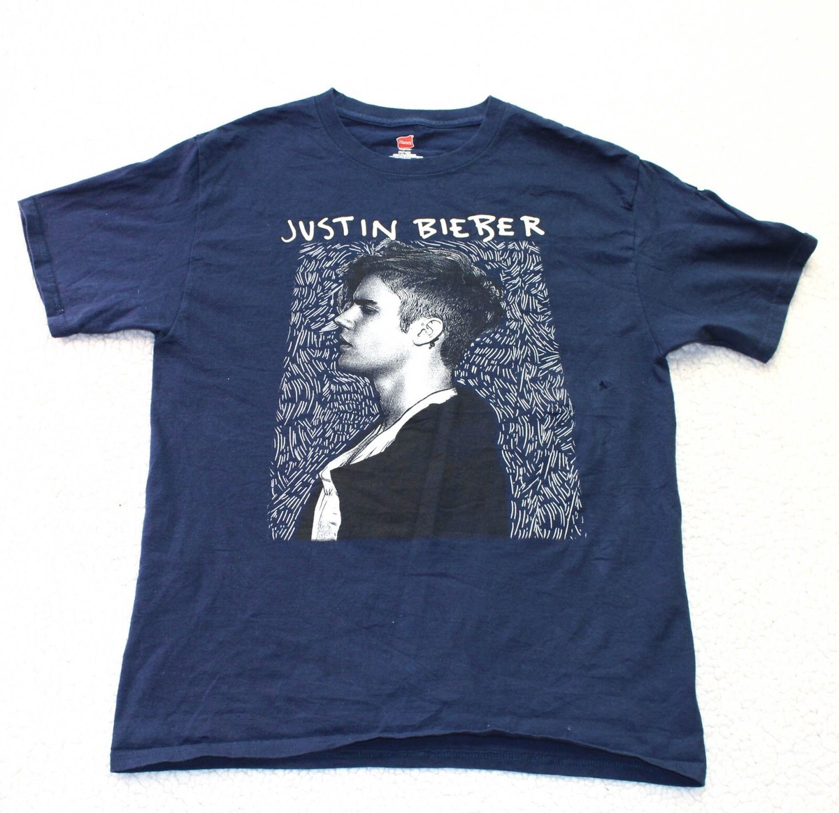 Justin Bieber Men's Graphic band T-Shirt Short Sleeve Navy MEDIUM